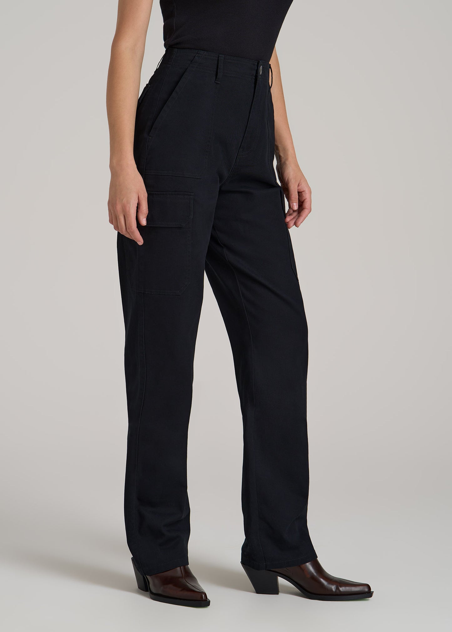 Straight Leg Cargo Chino Pants for Tall Women in Black