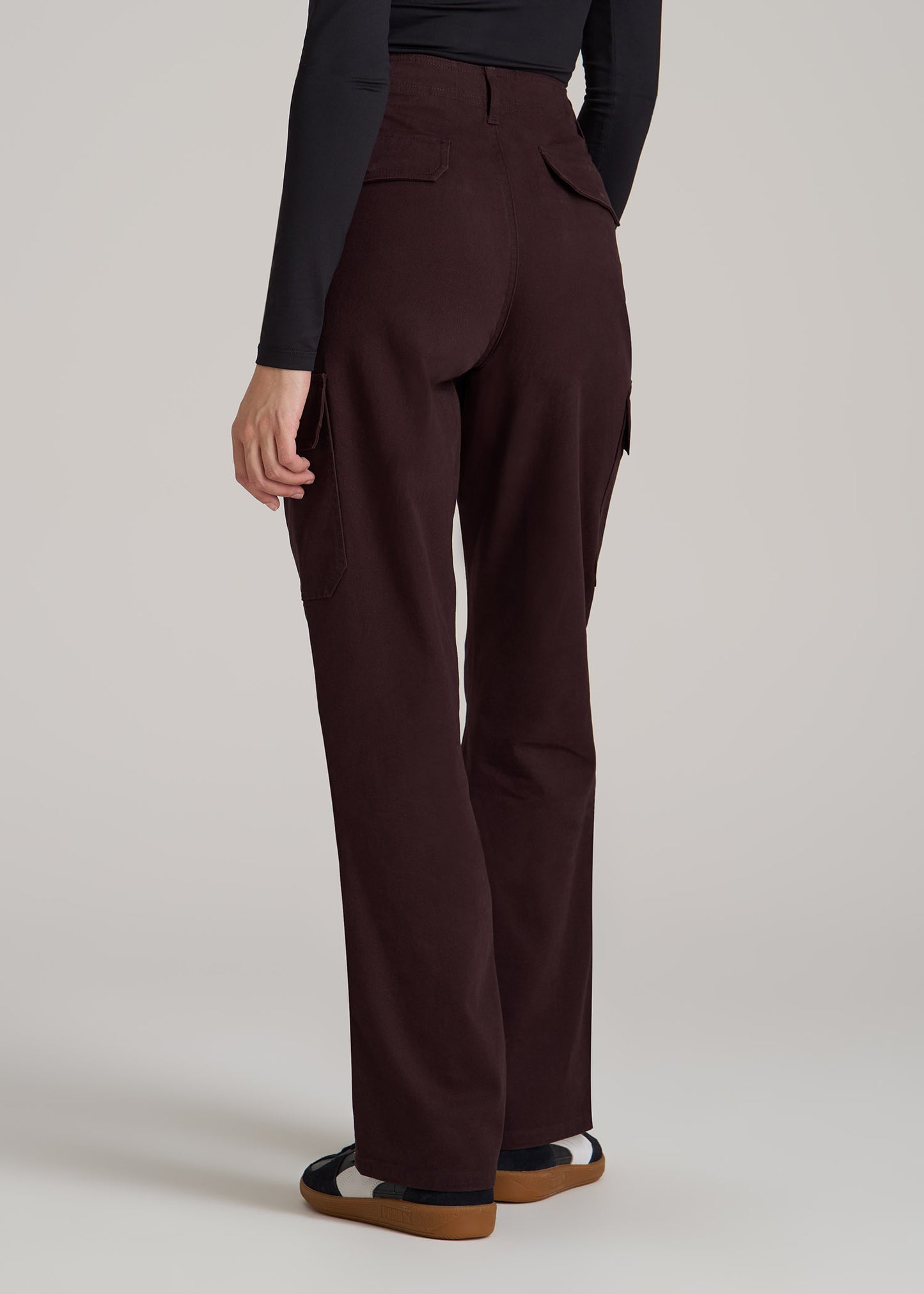 Straight Leg Cargo Chino Pants for Tall Women in Oxblood