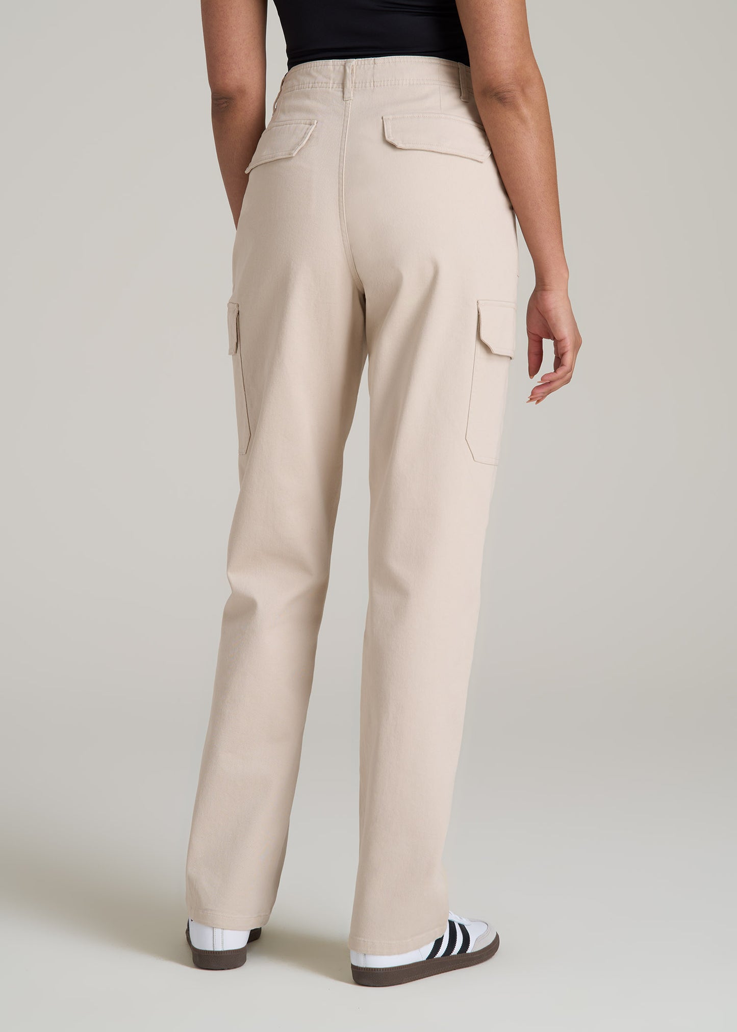 Straight Leg Cargo Chino Pants for Tall Women in Soft Beige