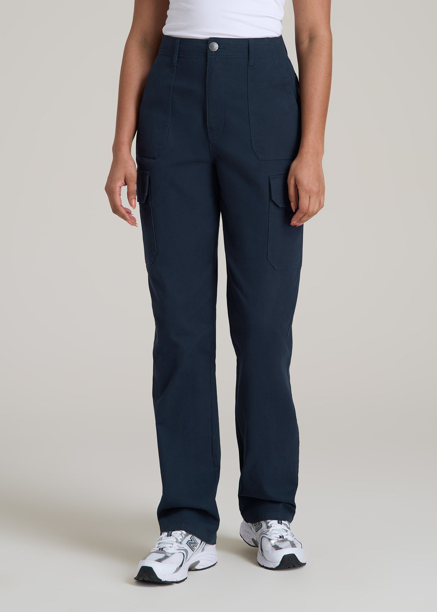 Straight Leg Cargo Chino Pants for Tall Women in Navy