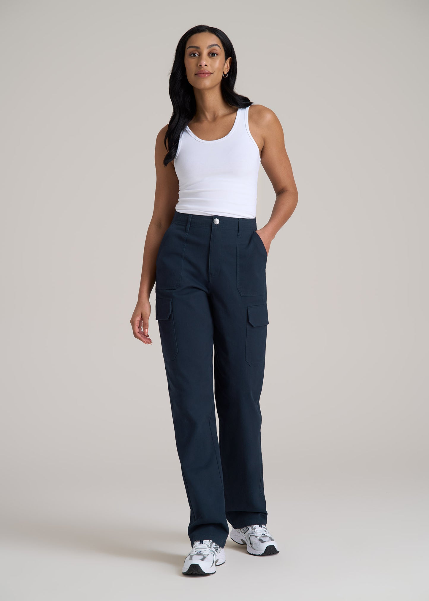 Straight Leg Cargo Chino Pants for Tall Women in Navy