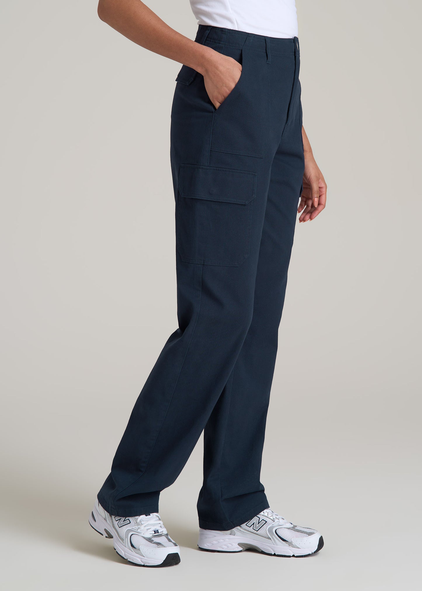 Straight Leg Cargo Chino Pants for Tall Women in Navy