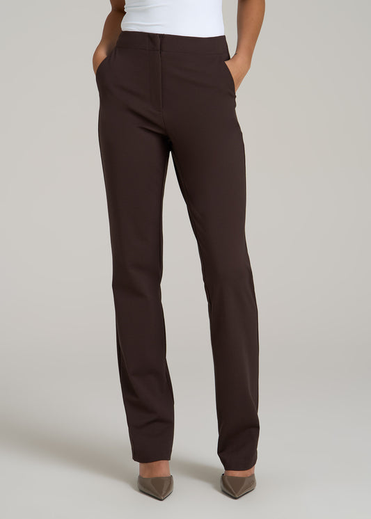 Slim Straight Leg Dress Pants for Tall Women in Espresso