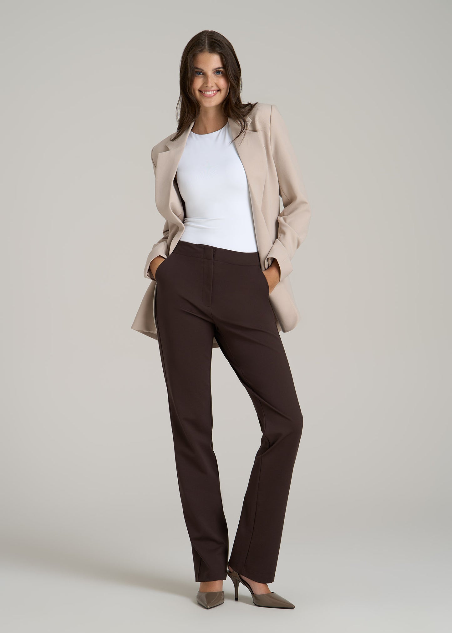 Slim Straight Leg Dress Pants for Tall Women in Espresso