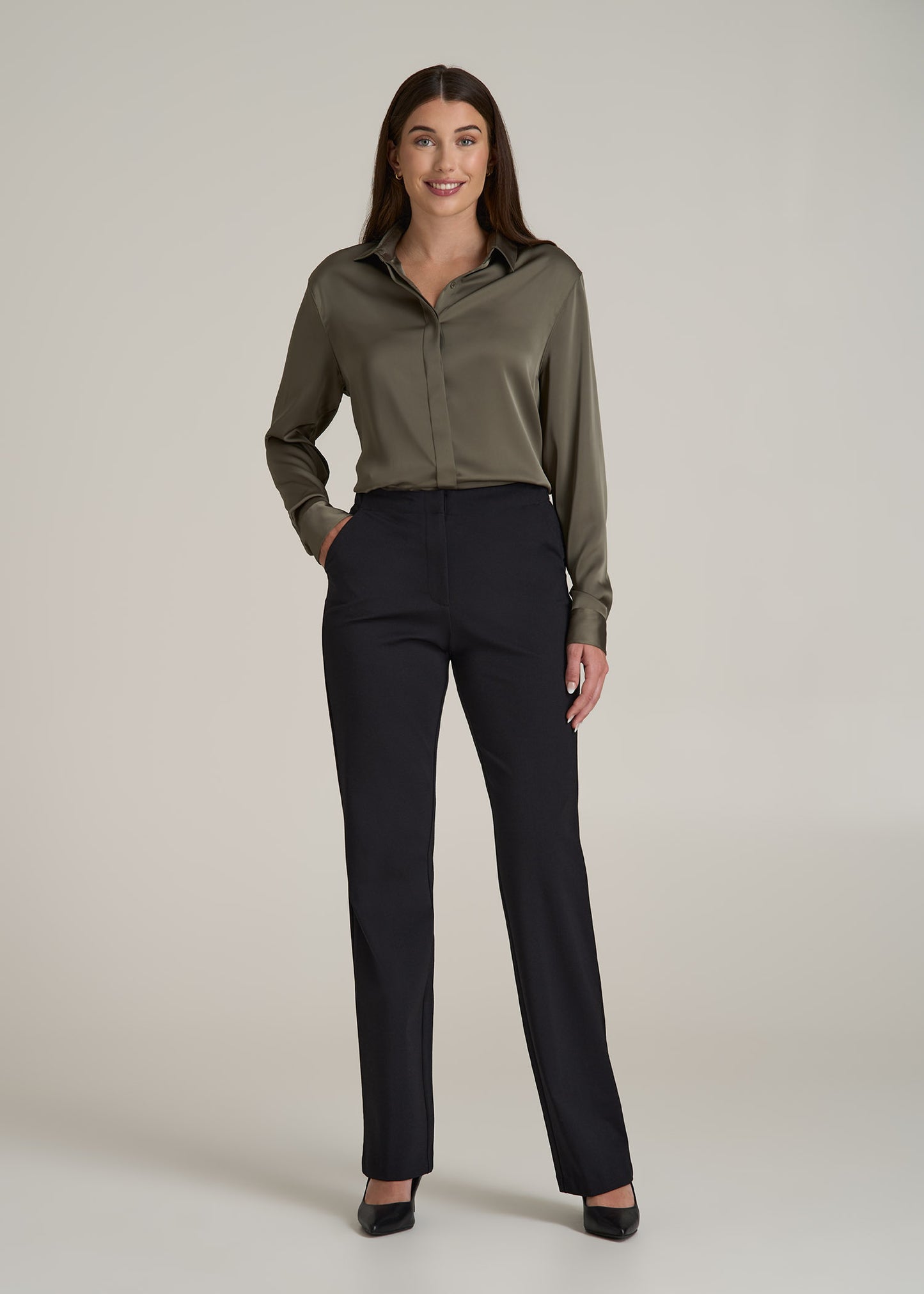 Straight Leg Dress Pants for Tall Women in Black