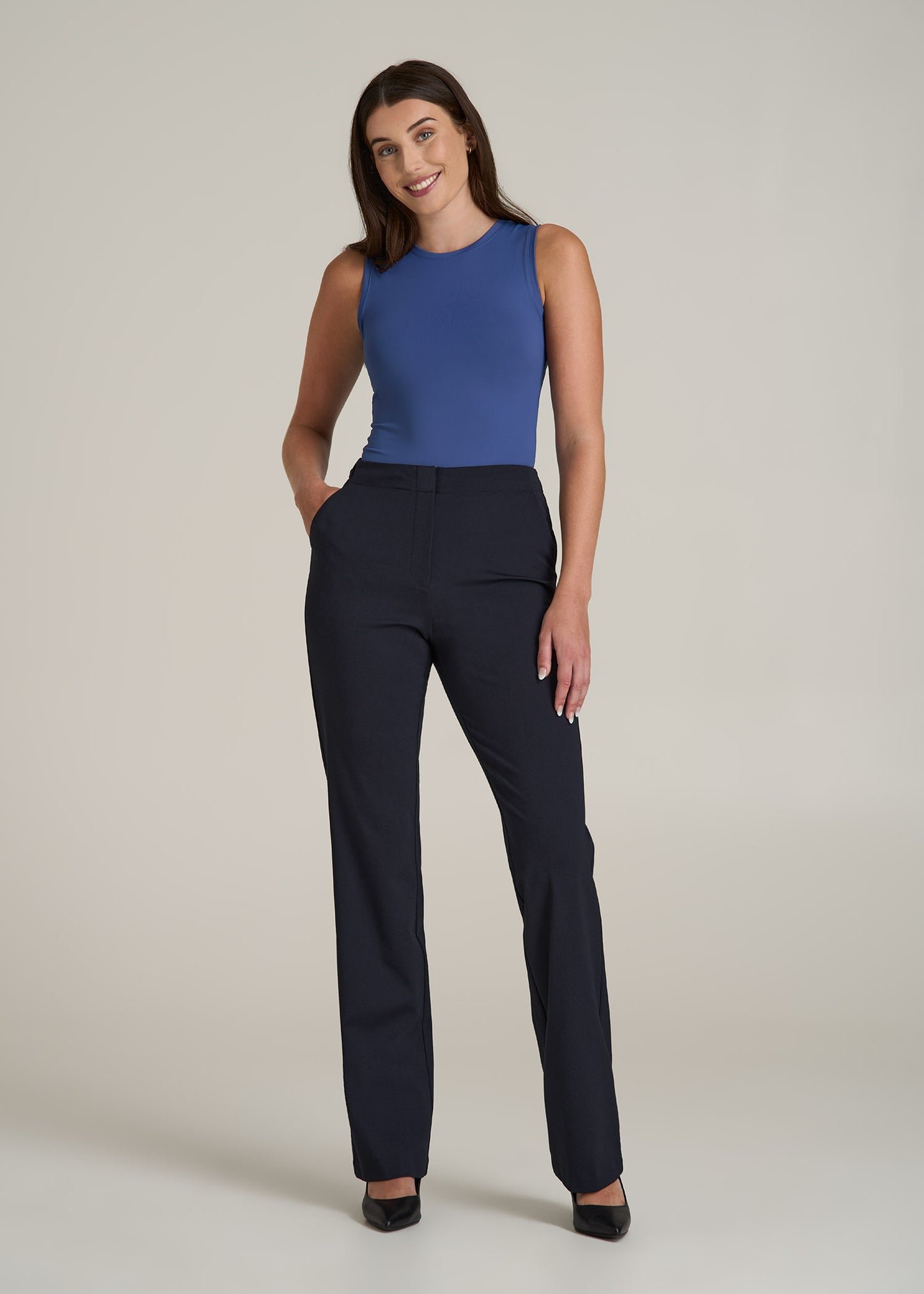 Straight Leg Dress Pants for Tall Women in Deep Navy