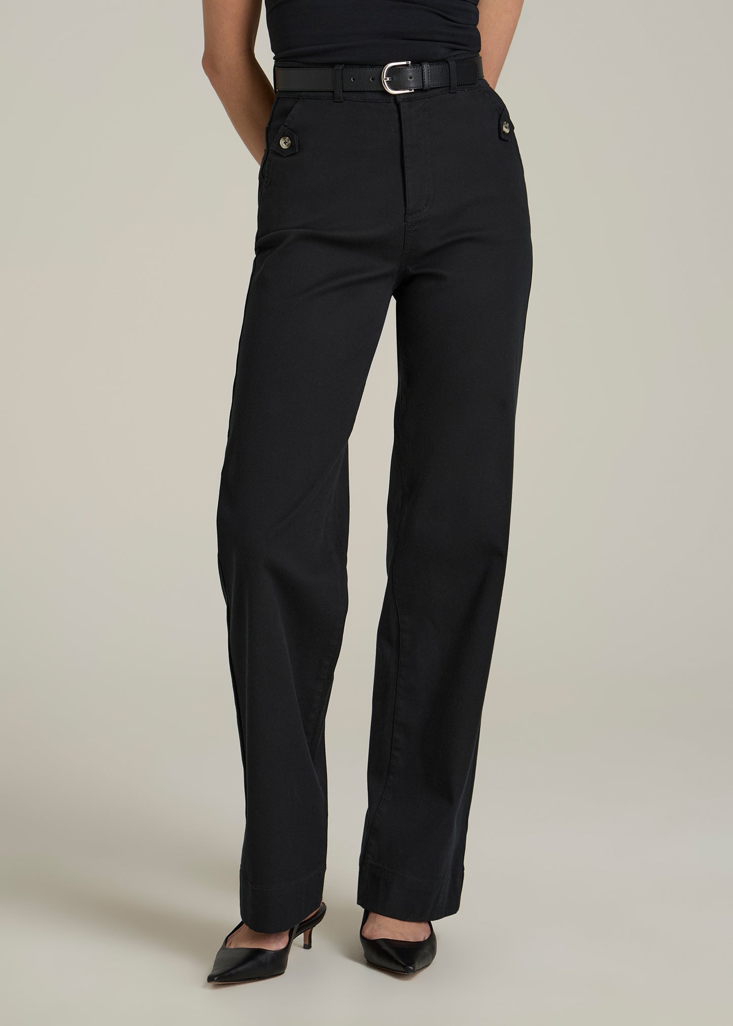 Stretch Twill Wide Leg Pant for Tall Women in Black