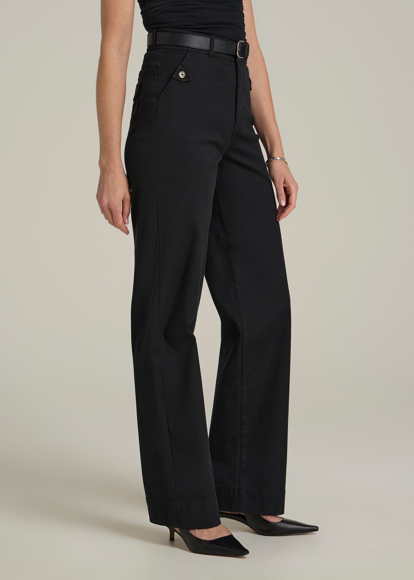 Stretch Twill Wide Leg Pant for Tall Women in Black