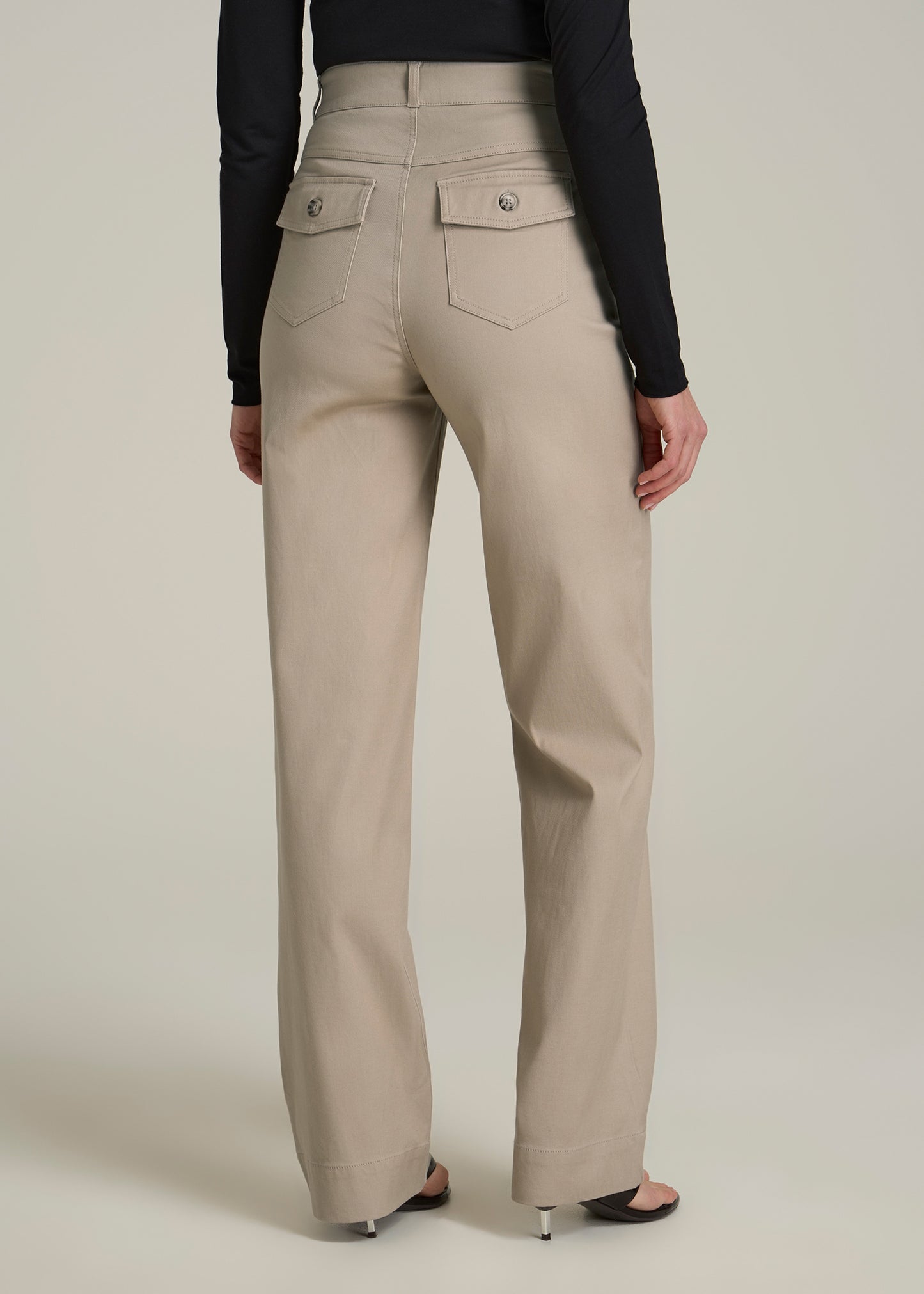 Stretch Twill Wide Leg Pant for Tall Women in Light Khaki