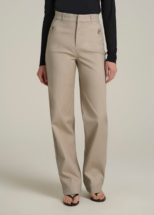 Stretch Twill Wide Leg Pant for Tall Women in Light Khaki