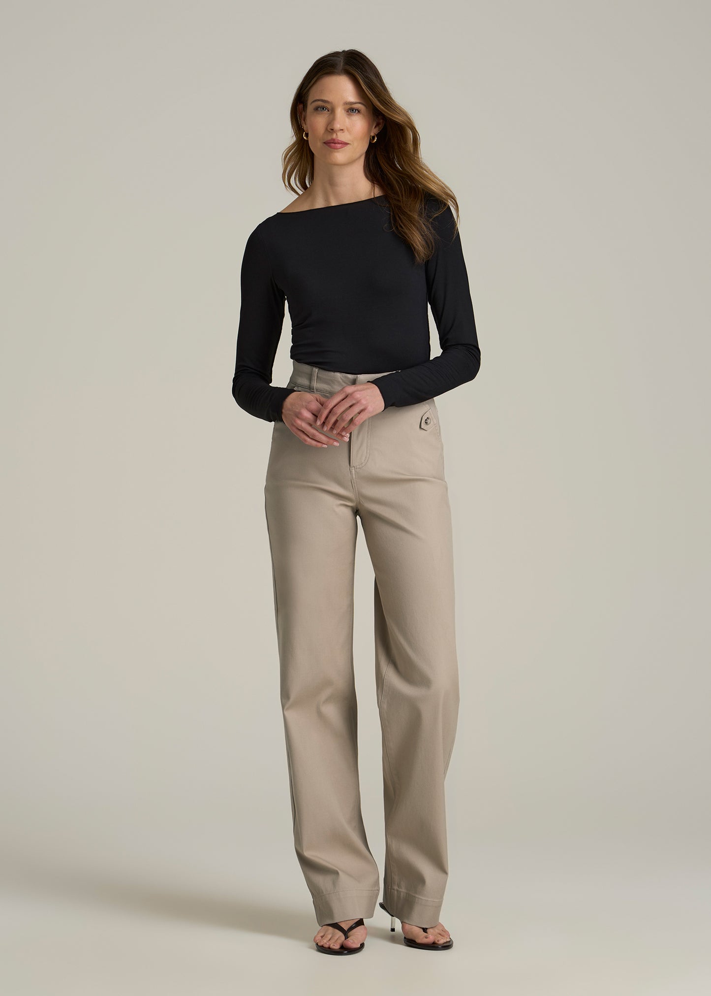 Stretch Twill Wide Leg Pant for Tall Women in Light Khaki