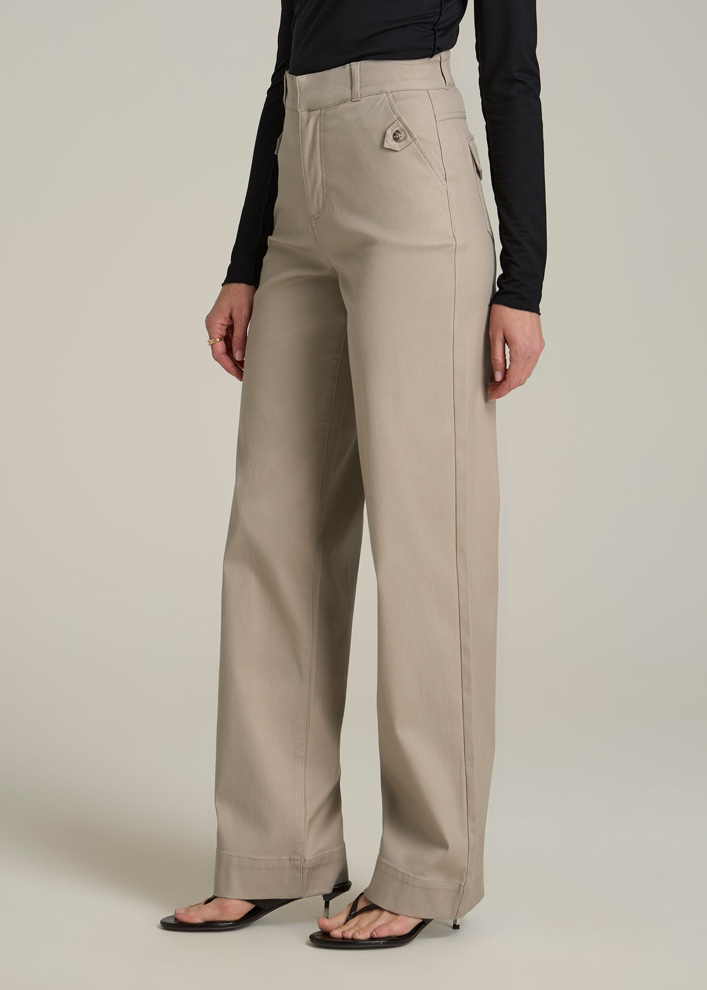 Stretch Twill Wide Leg Pant for Tall Women in Light Khaki