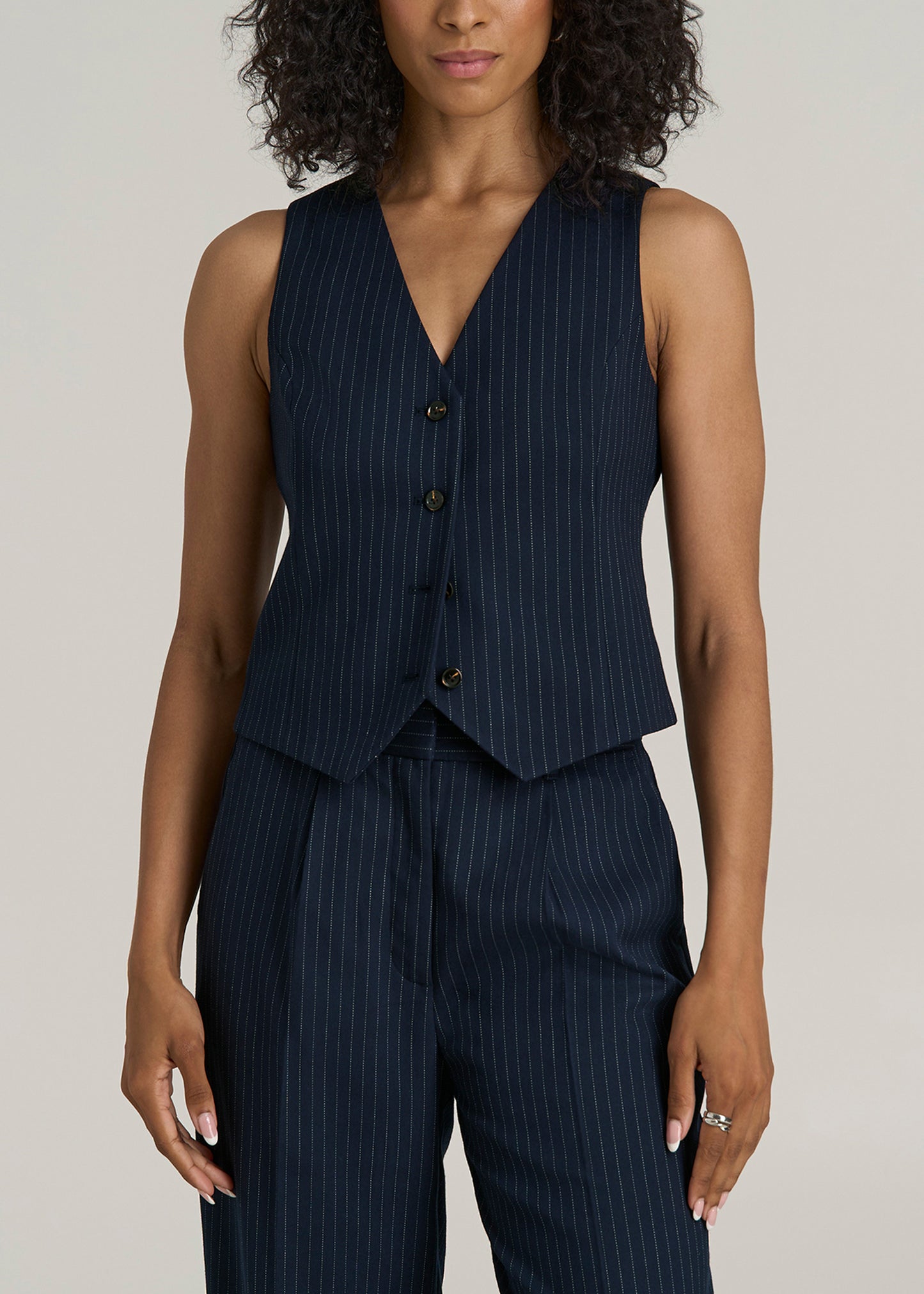 Tailored Tall Women's Vest in Navy Pinstripe