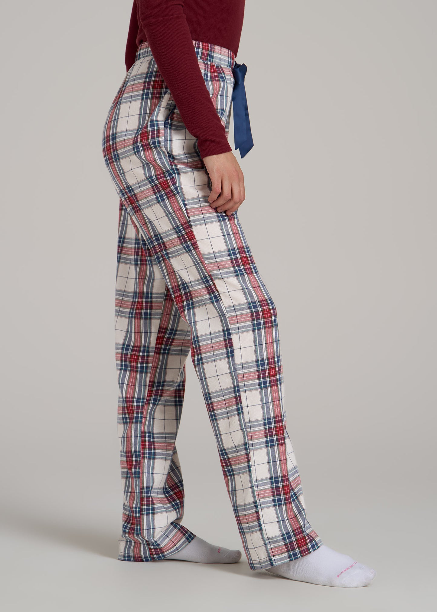 Open-Bottom Flannel Women's Tall Pajama Pants in Mixed Tartan