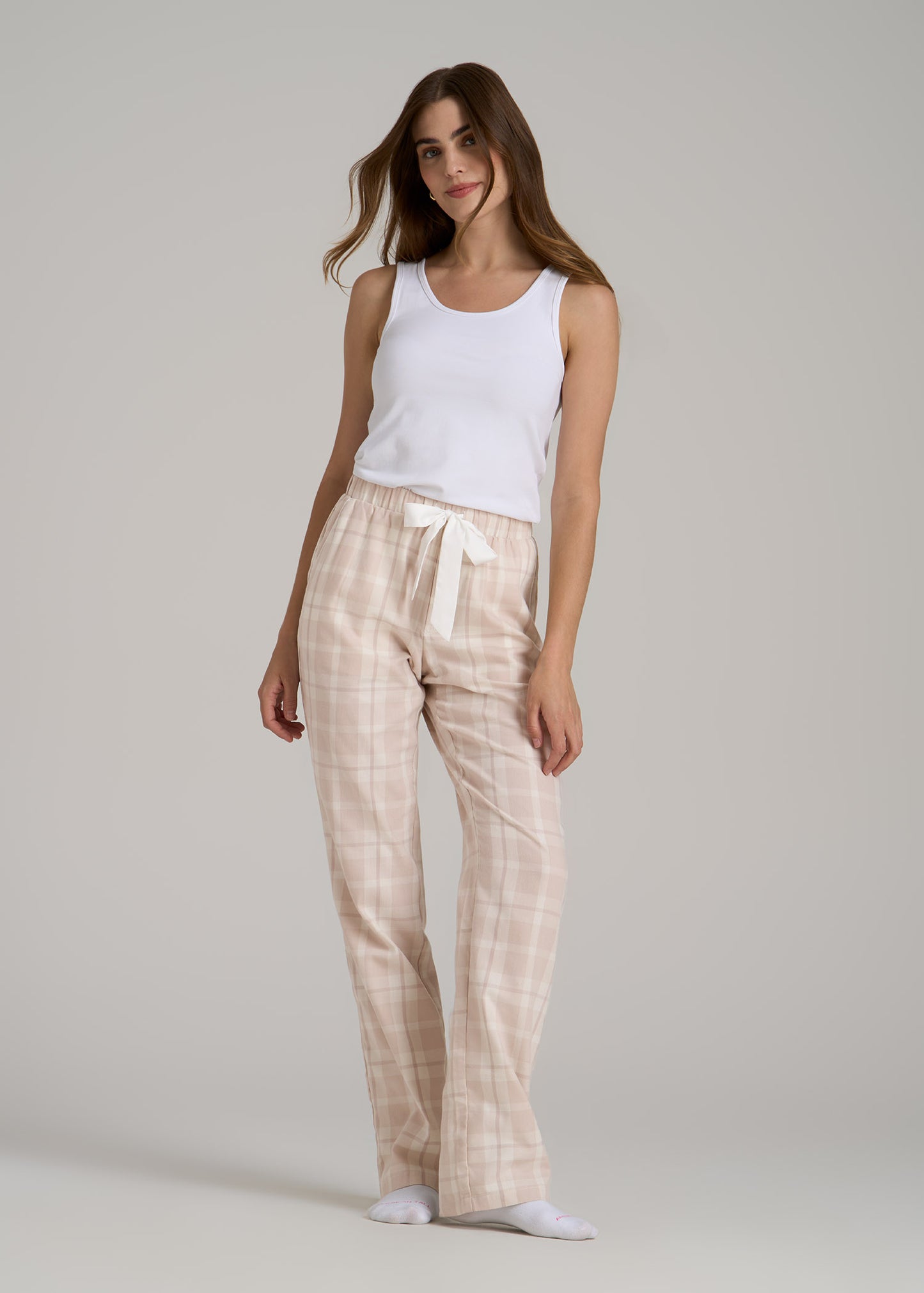 Open-Bottom Flannel Women's Tall Pajama Pants in Sandstorm Plaid