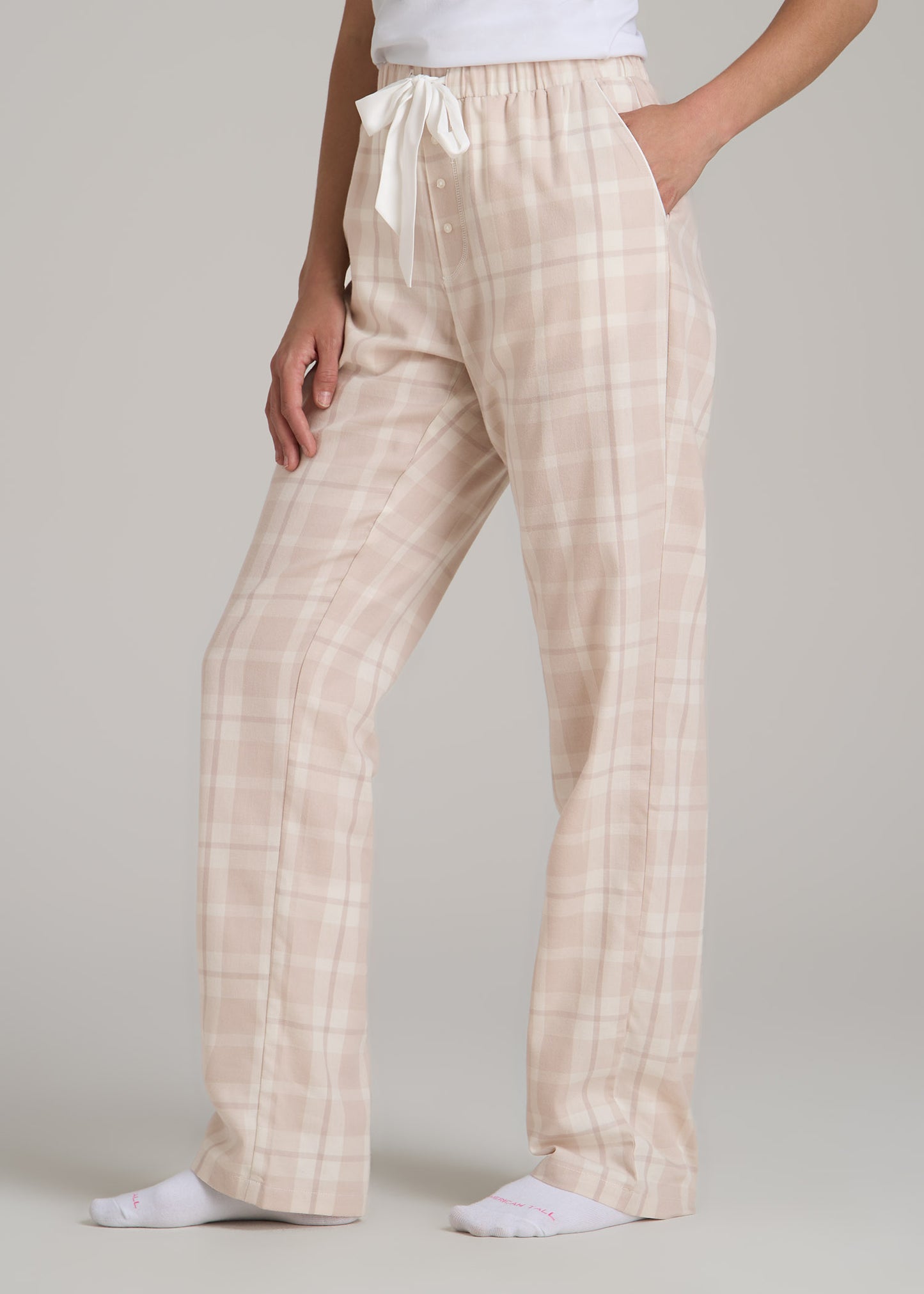 Open-Bottom Flannel Women's Tall Pajama Pants in Sandstorm Plaid