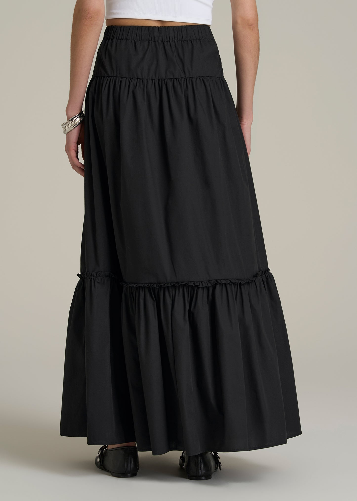 Tiered Cotton Maxi Skirt for Tall Women in Black