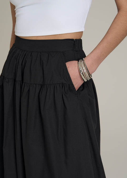 Tiered Cotton Maxi Skirt for Tall Women in Black