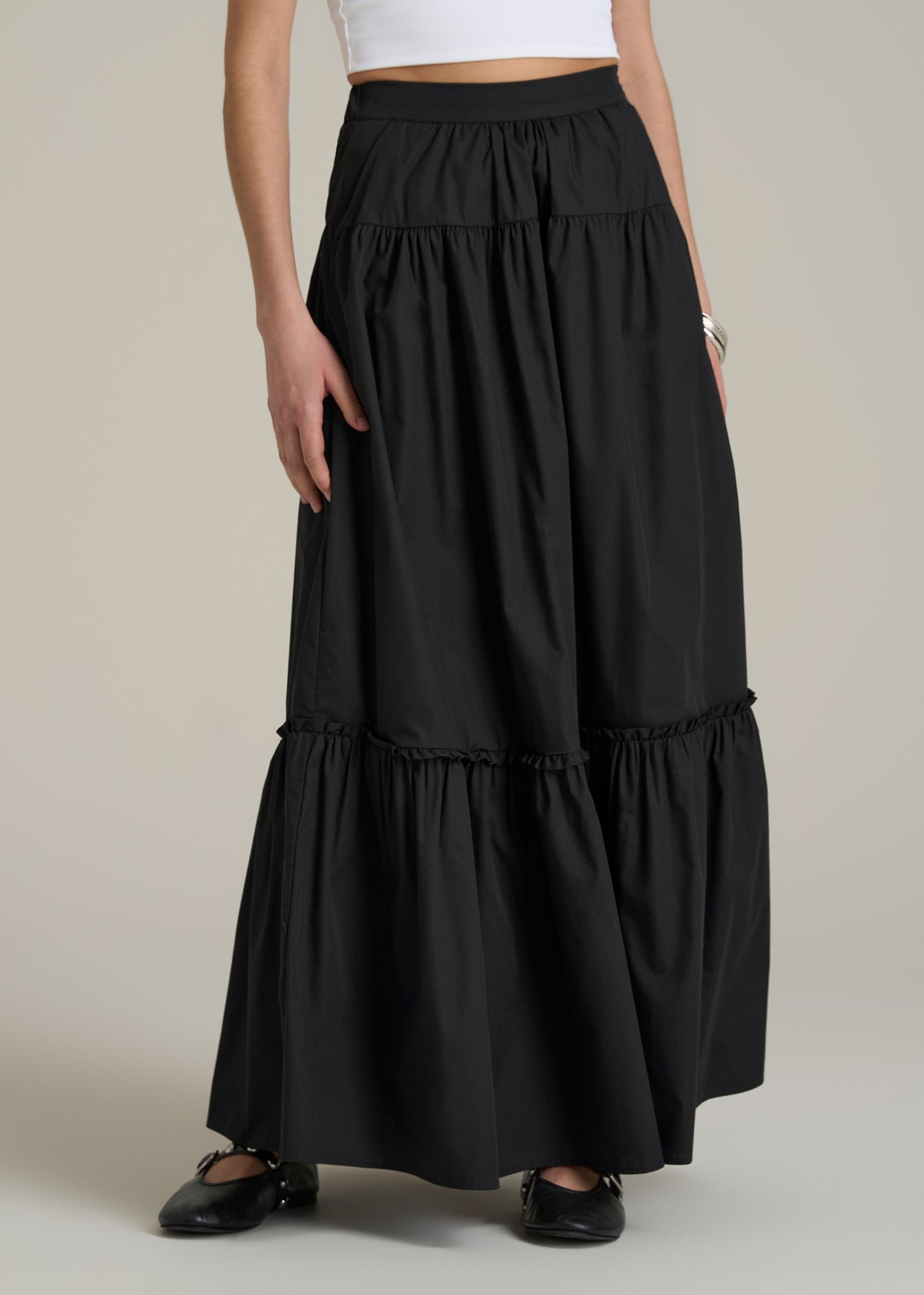 Tiered Cotton Maxi Skirt for Tall Women in Black