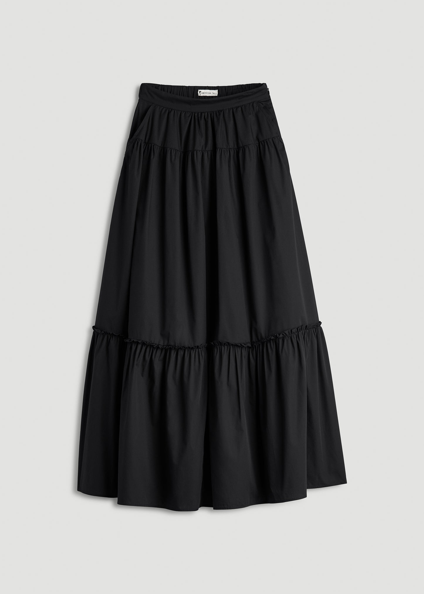 Tiered Cotton Maxi Skirt for Tall Women in Black