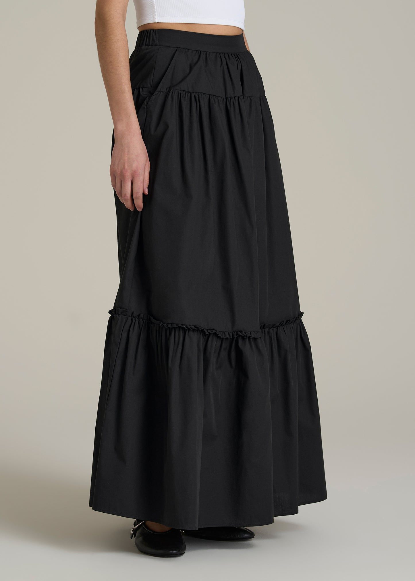 Tiered Cotton Maxi Skirt for Tall Women in Black