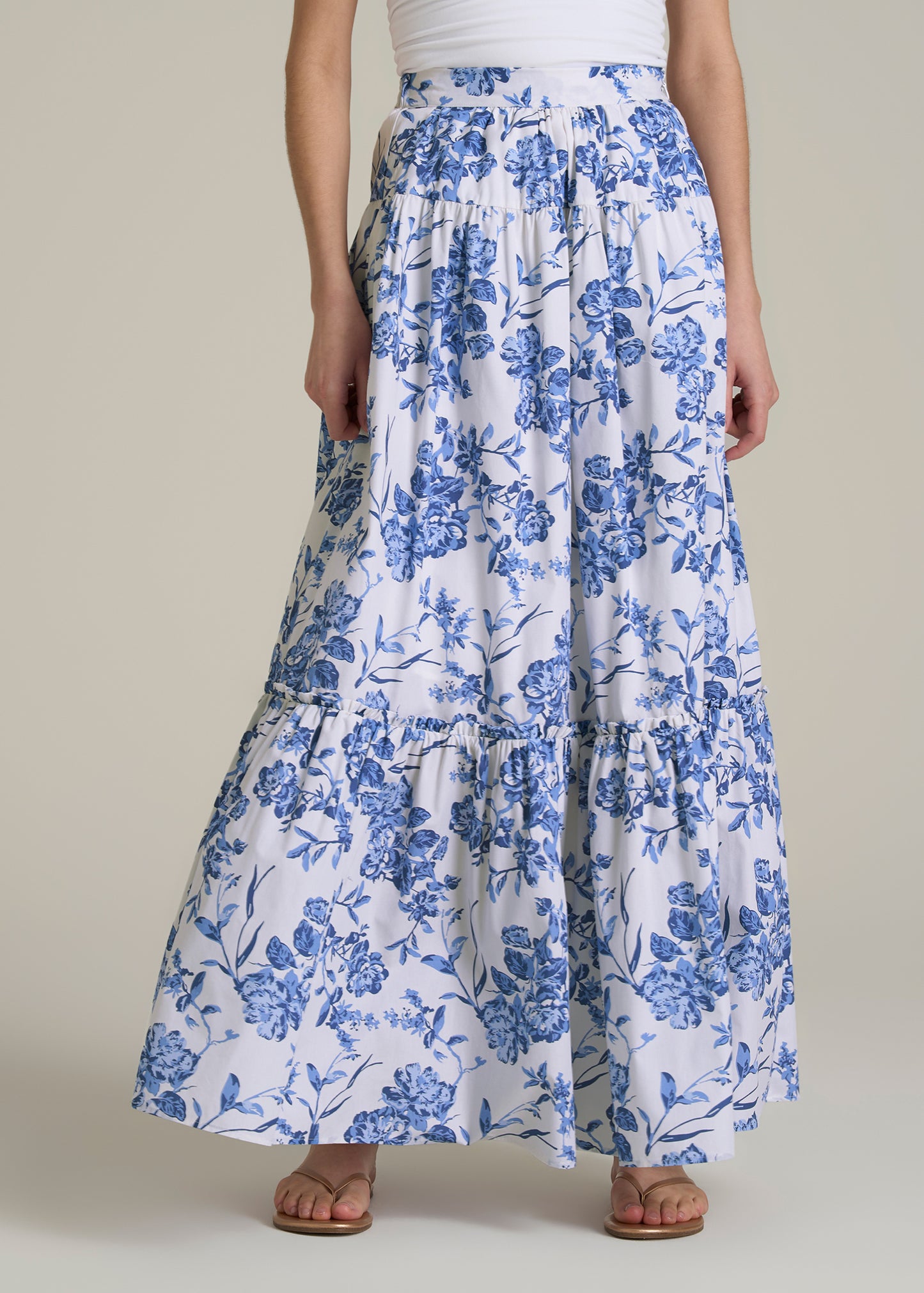 Tiered Cotton Maxi Skirt for Tall Women in Floral Bloom