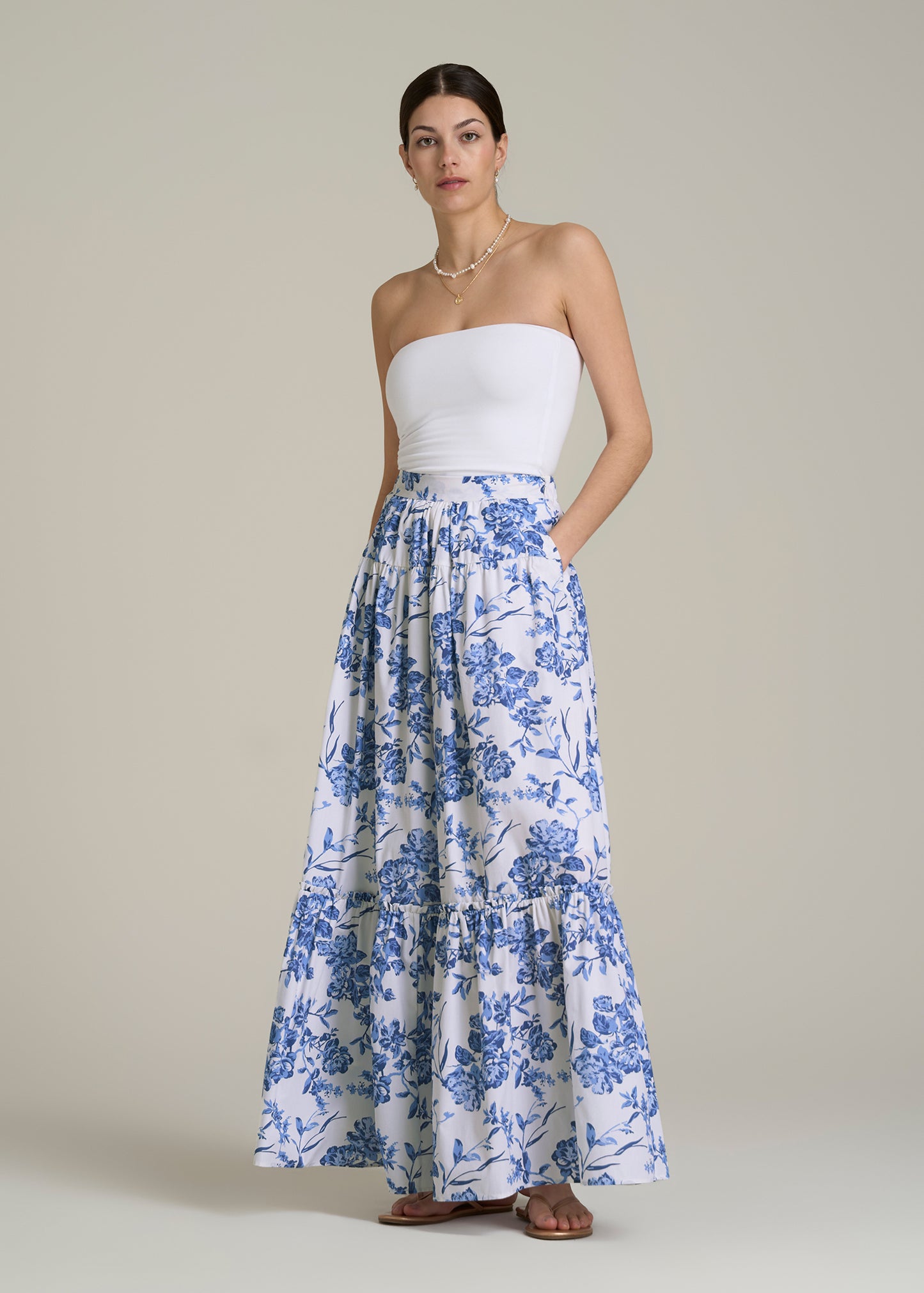 Tiered Cotton Maxi Skirt for Tall Women in Floral Bloom