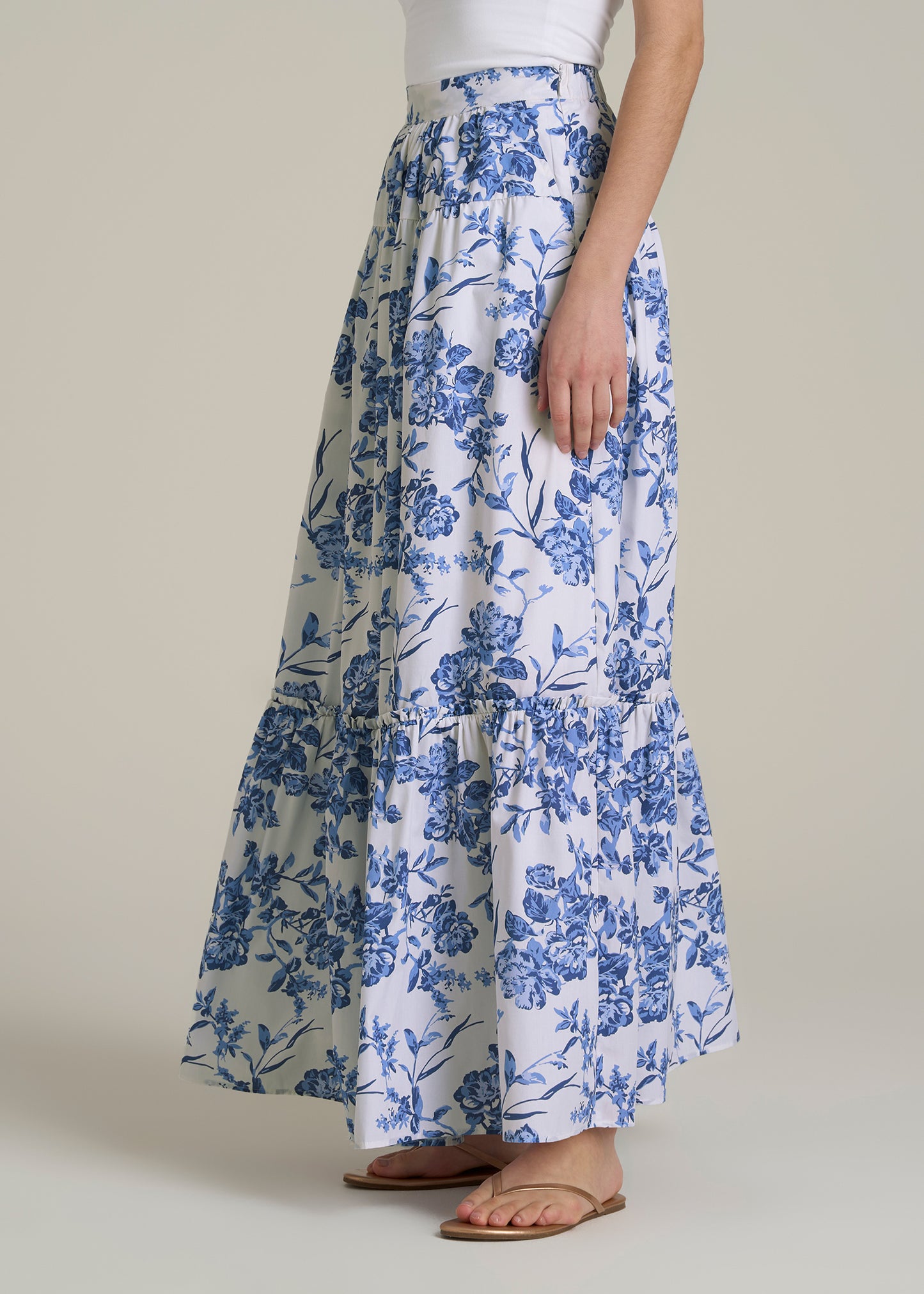 Tiered Cotton Maxi Skirt for Tall Women in Floral Bloom