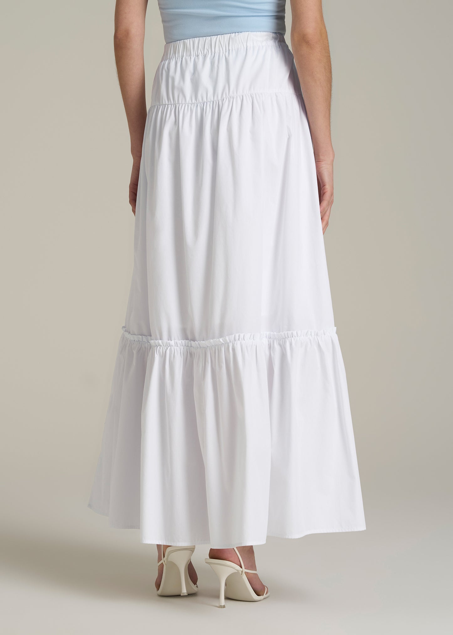 Tiered Cotton Maxi Skirt for Tall Women in White