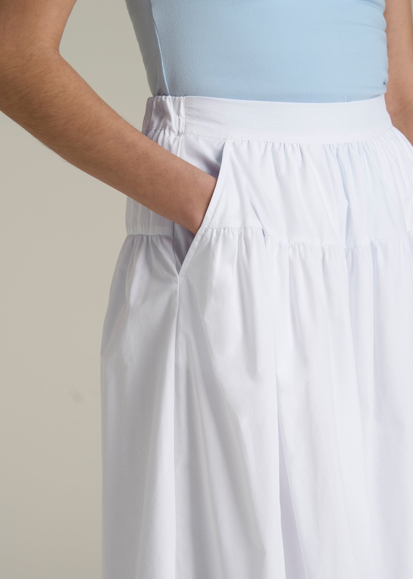 Tiered Cotton Maxi Skirt for Tall Women in White