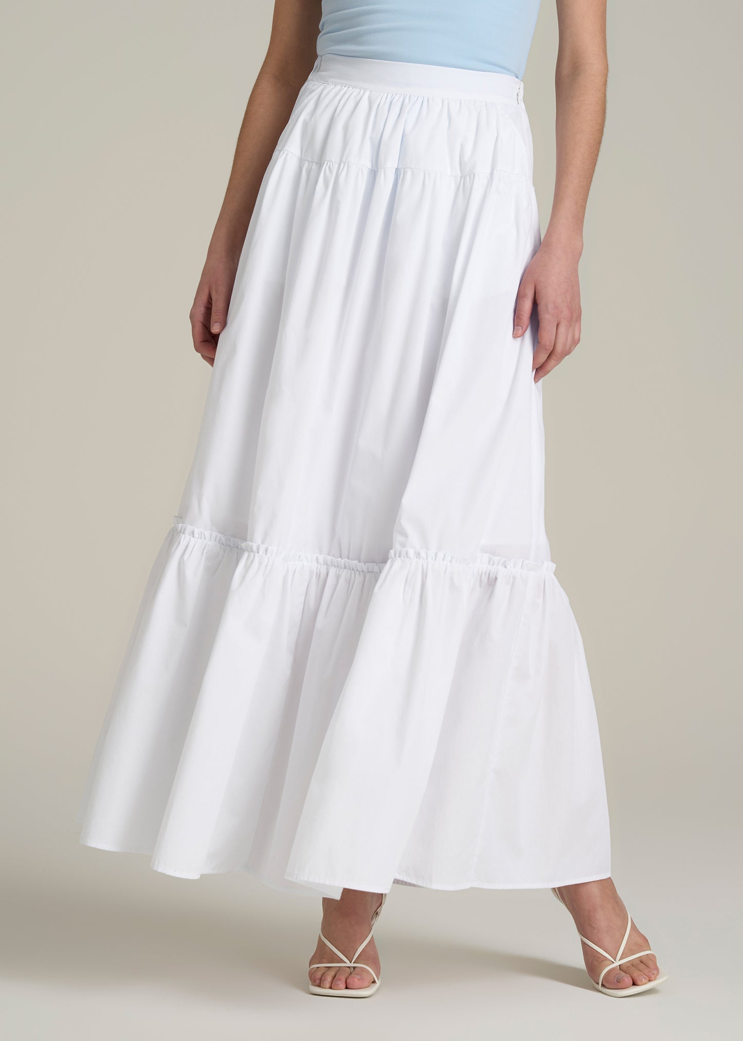 Tiered Cotton Maxi Skirt for Tall Women in White