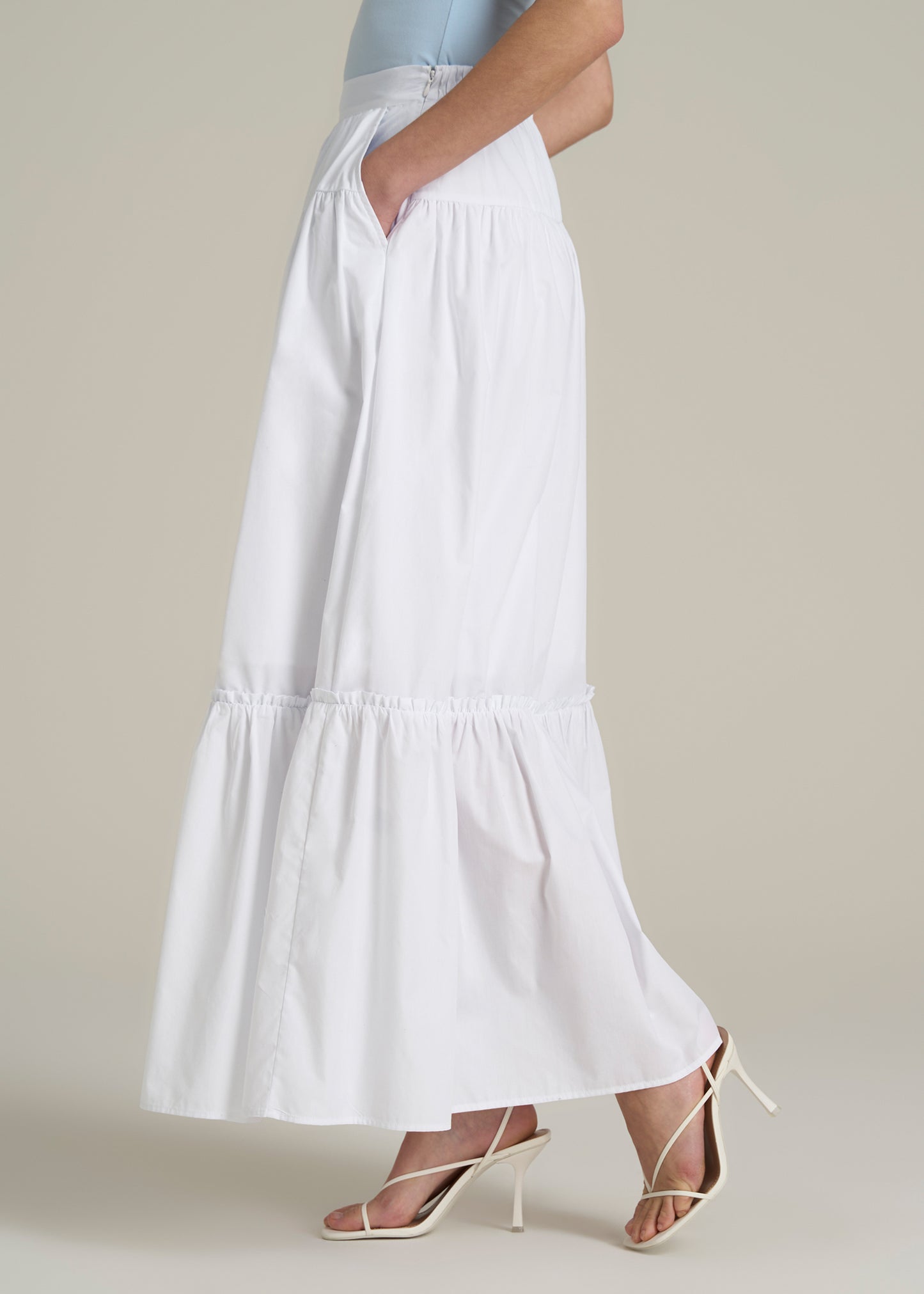 Tiered Cotton Maxi Skirt for Tall Women in White