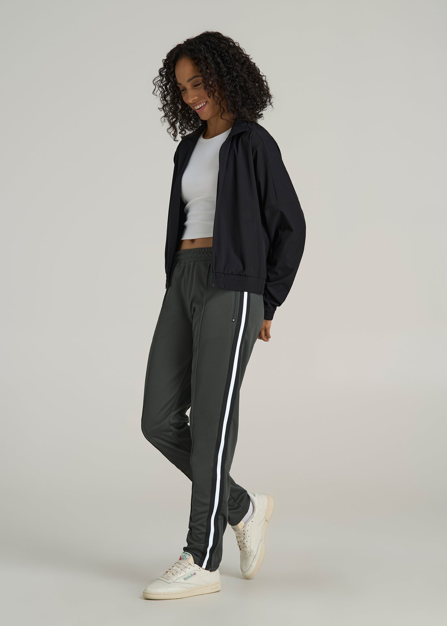 Athletic Stripe Pants for Tall Women in Pine Grove and Black