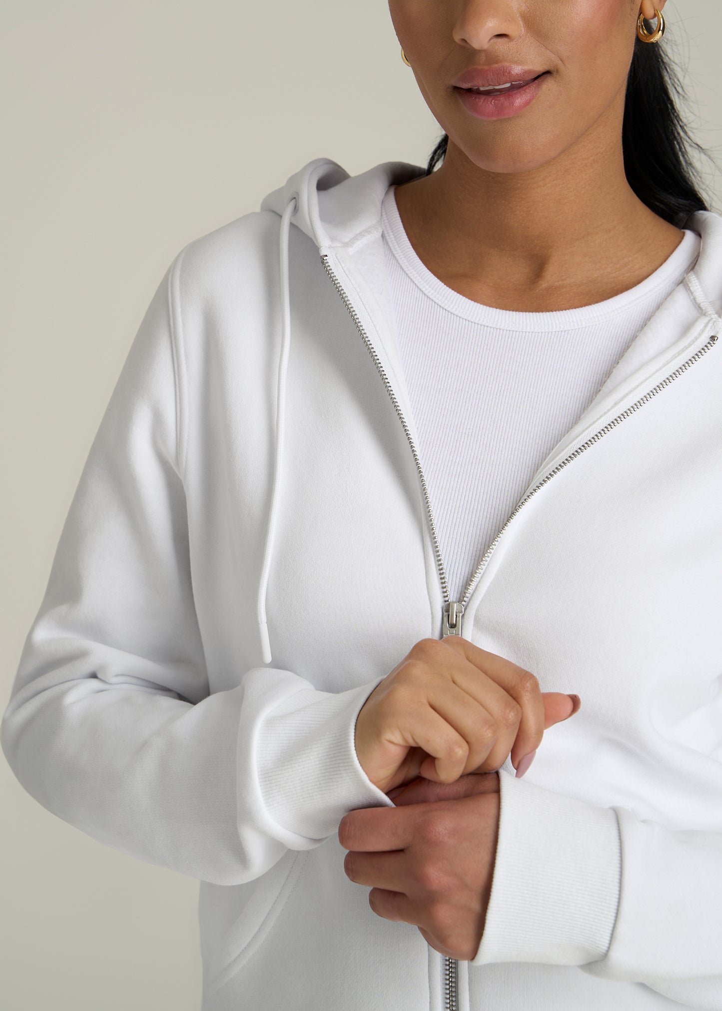 Wearever Fleece Full-Zip Women's Tall Hoodie in Optic White