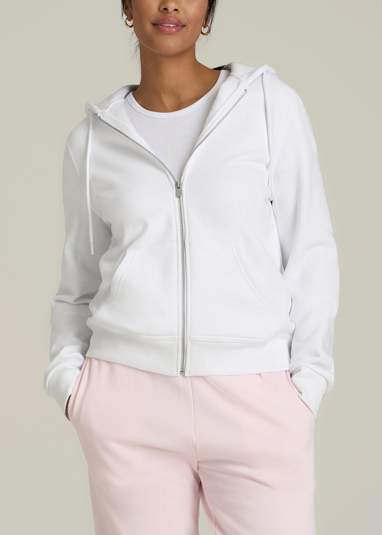 Wearever Fleece Full-Zip Women's Tall Hoodie in Optic White