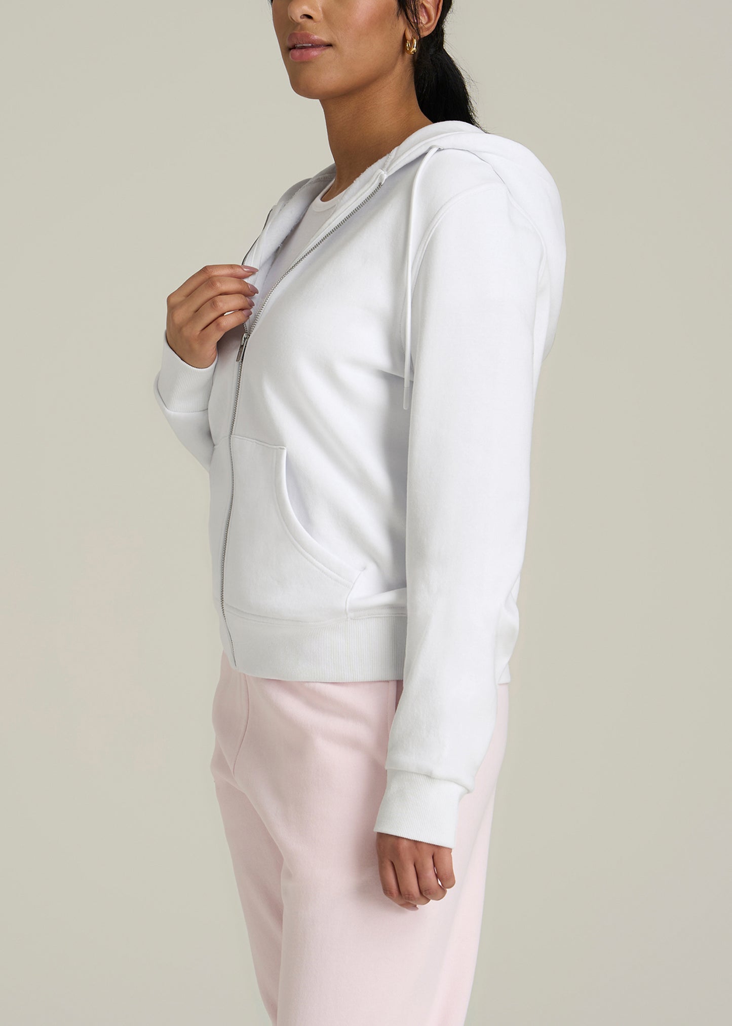 Wearever Fleece Full-Zip Women's Tall Hoodie in Optic White