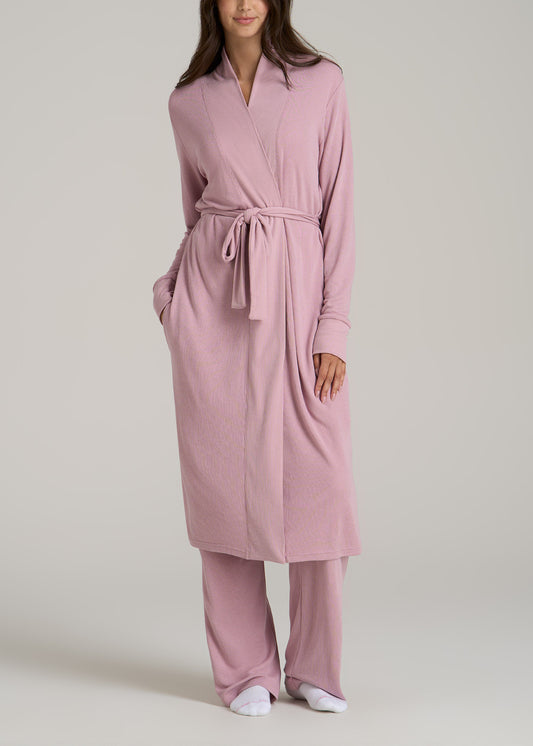 Waffle Lounge Robe for Tall Women in Pink Peony