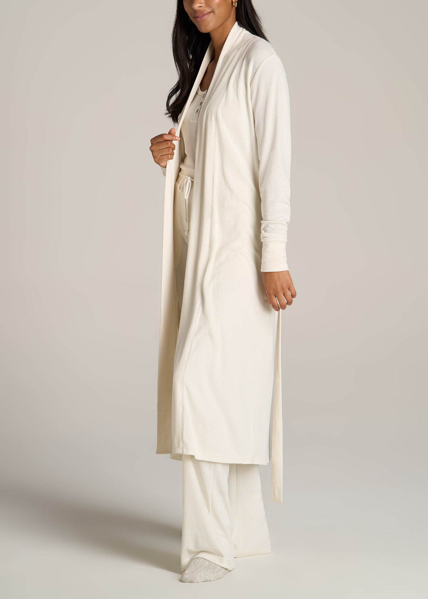 American-Tall-Women-Waffle-Lounge-Robe-White-Alyssum-side