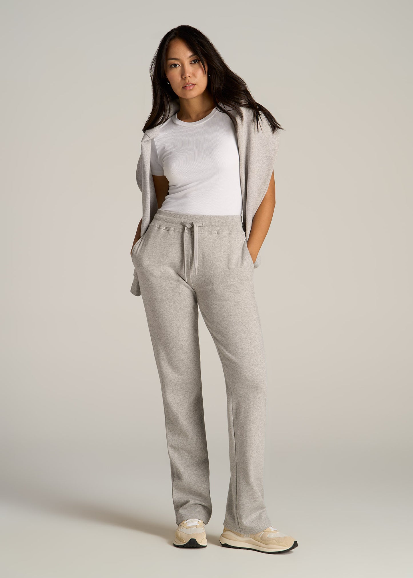 Wearever Fleece Open-Bottom Sweatpants for Tall Women in Grey Mix