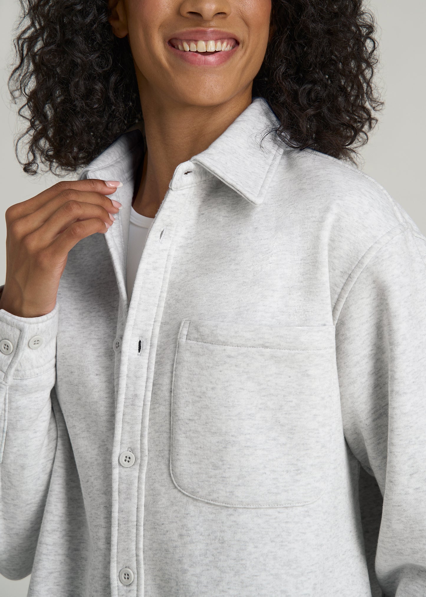 Wearever 2.0 Fleece Women's Tall Shacket in Heather Cloud White