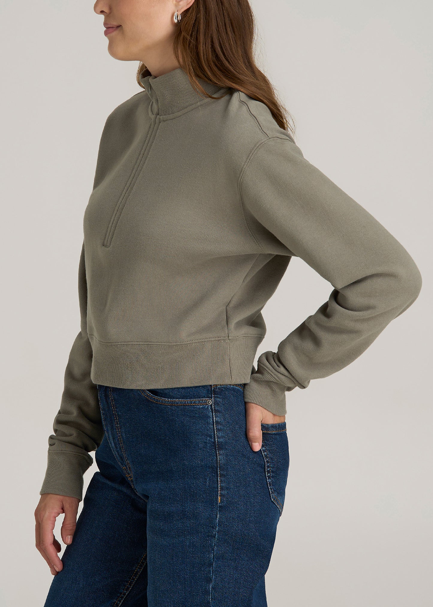 Wearever 2.0 Half-Zip Cropped Sweatshirt for Tall Women in Camper Green