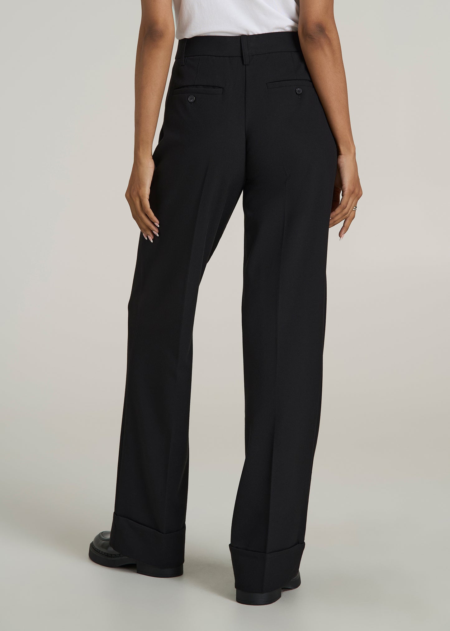 Wide-Leg Cuffed Pants for Tall Women in Black