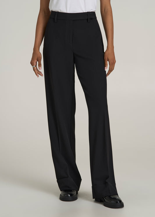 Wide-Leg Cuffed Pants for Tall Women in Black