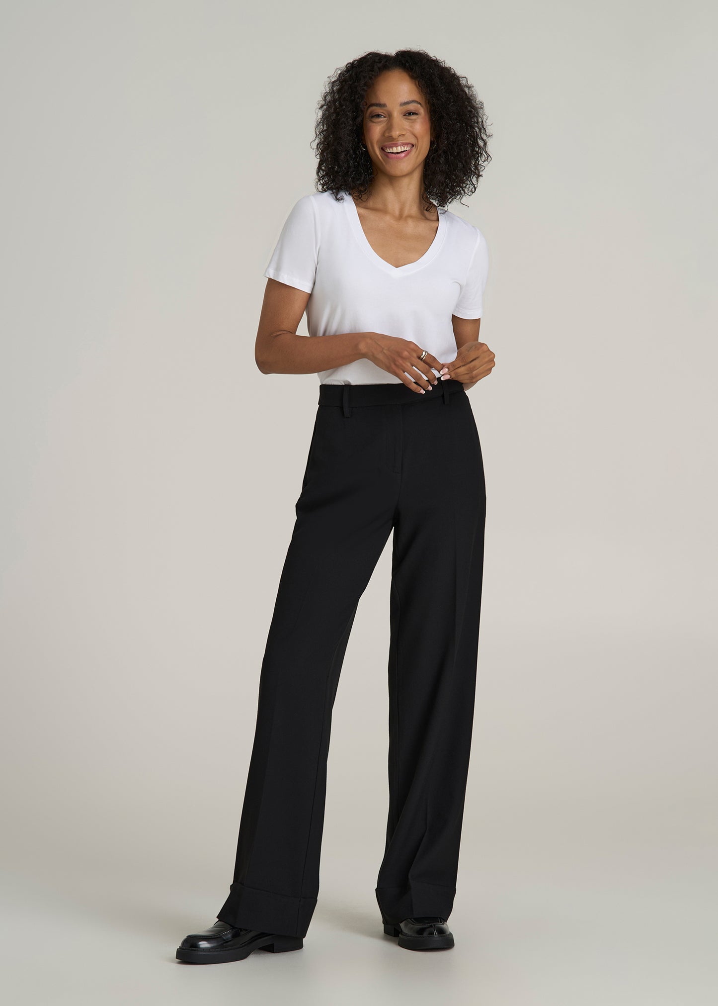 Wide-Leg Cuffed Pants for Tall Women in Black