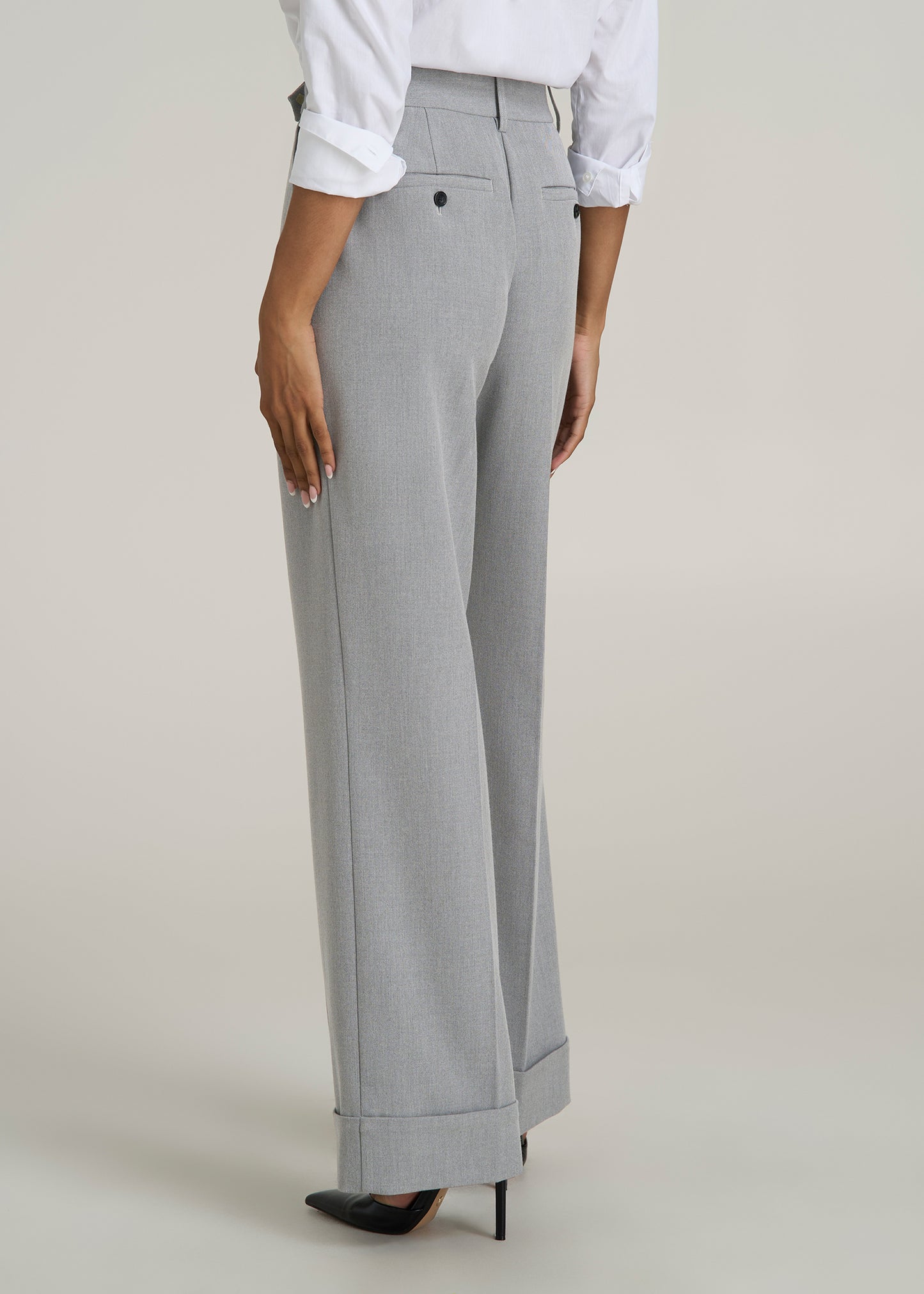 Wide-Leg Cuffed Pants for Tall Women in Medium Grey Mix