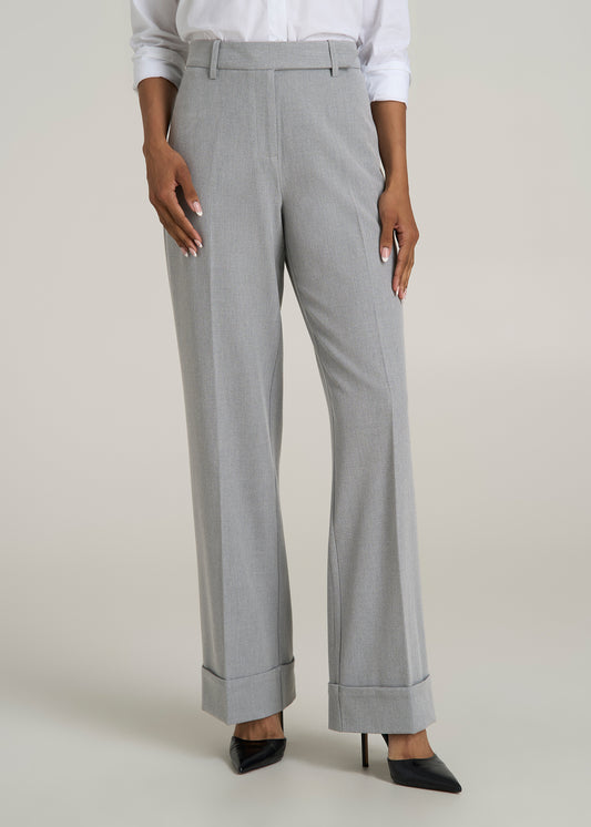 Wide-Leg Cuffed Pants for Tall Women in Medium Grey Mix