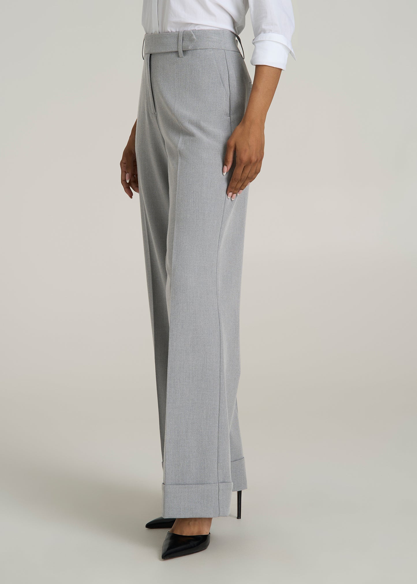 Wide-Leg Cuffed Pants for Tall Women in Medium Grey Mix