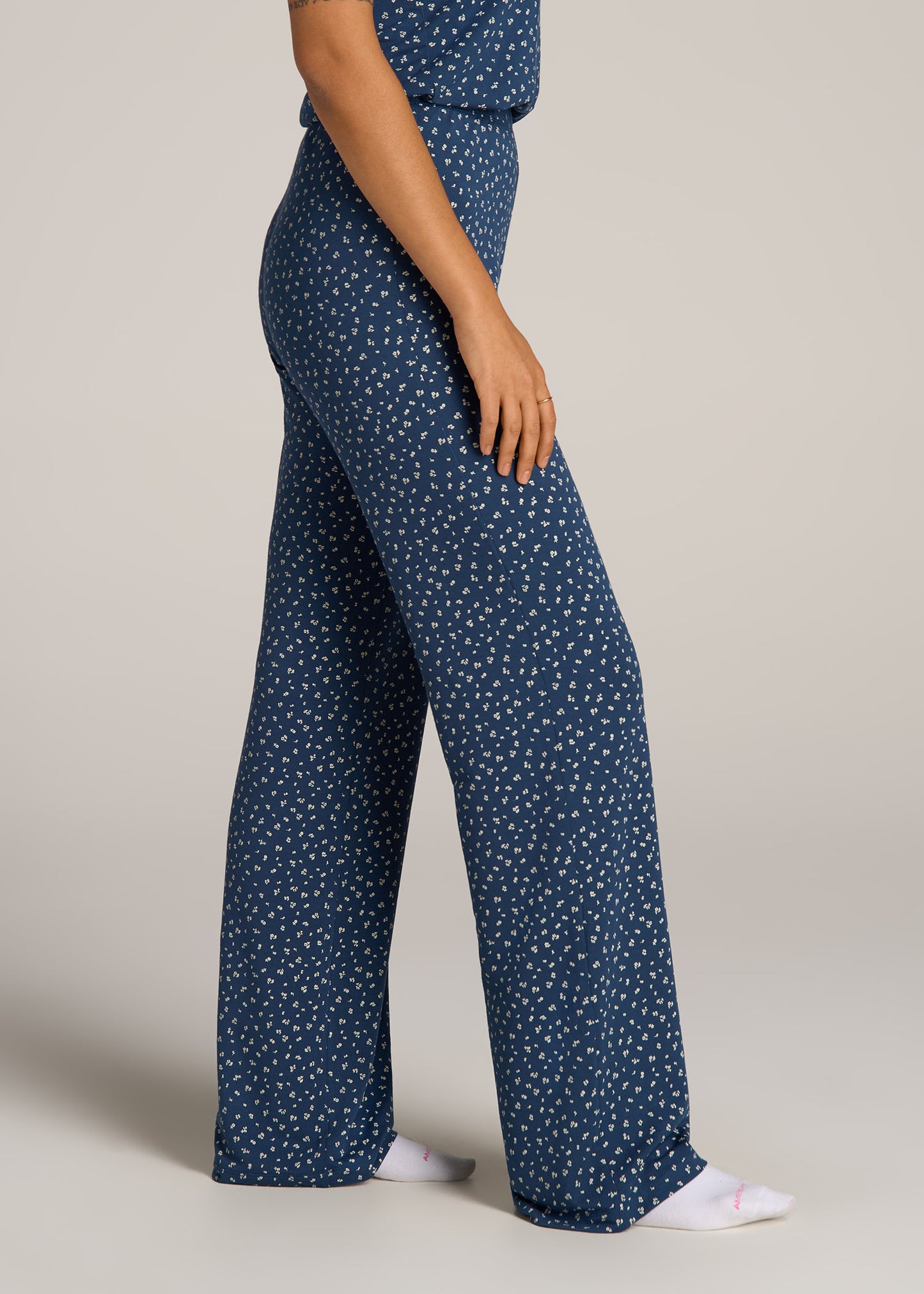 Wide Leg Women's Tall Pajama Pants in Blue Ditsy Floral Print