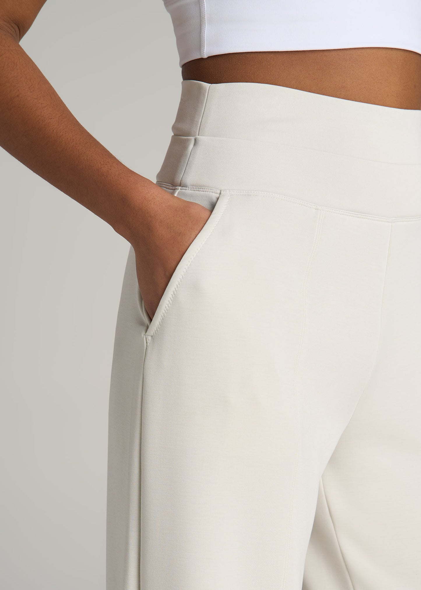 Soft Motion Wide Leg Ultra High Rise Pant for Tall Women in Pearl