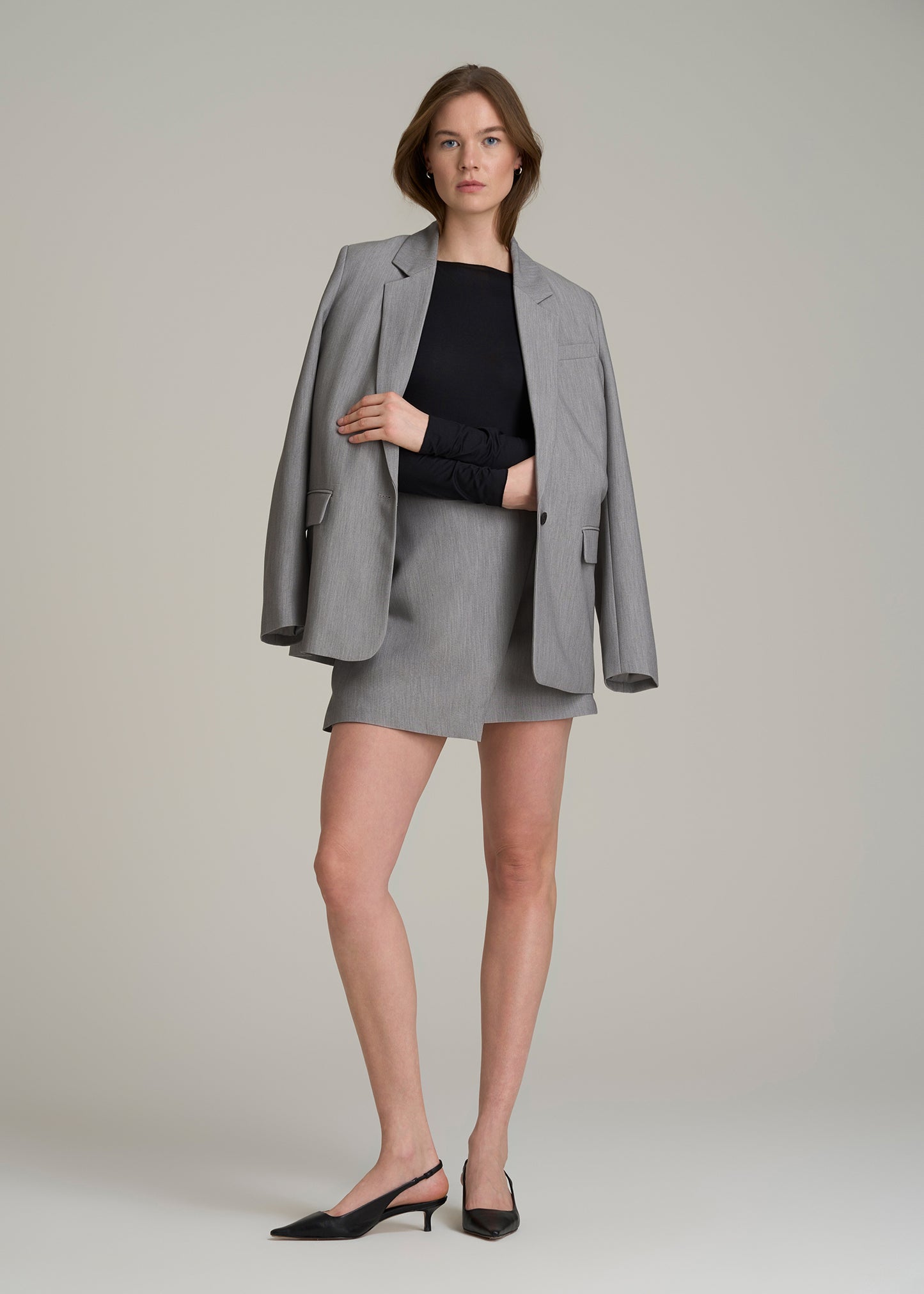 Wrap Mini Skort for Tall Women in Ash Grey Mix